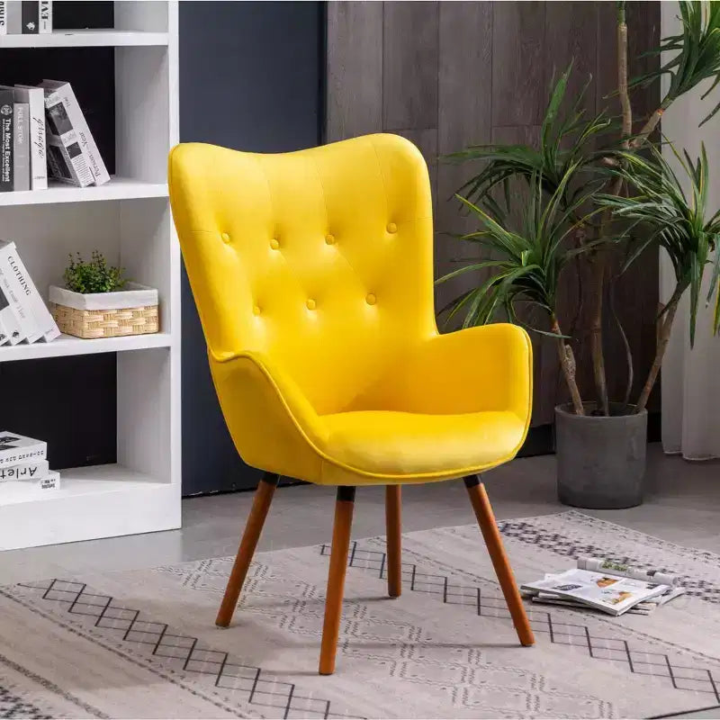 TUYOHW Fauteuil d'appoint en velours soyeux, chaise longue avec dossier capitonné, pieds en bois massif, fauteuil crapaud rembourré en mousse pour salon, salle à manger