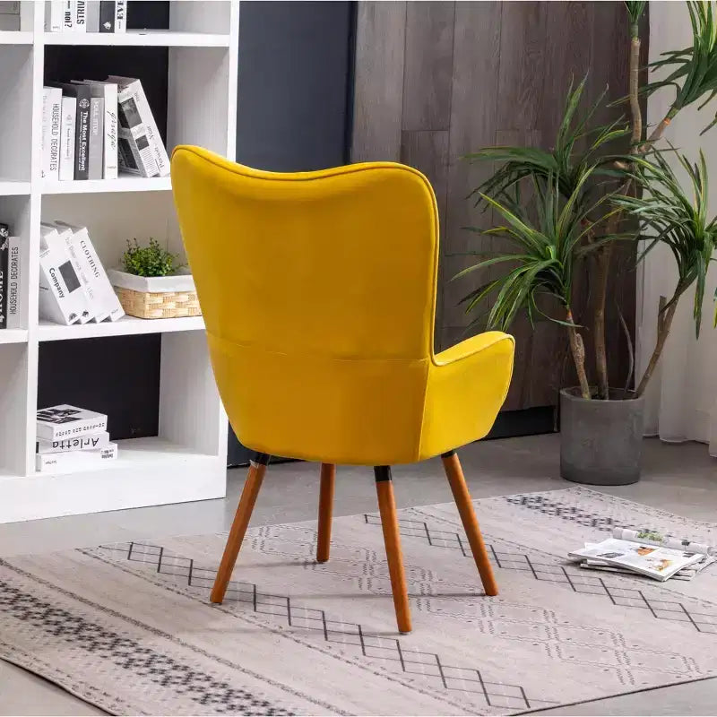 TUYOHW Fauteuil d'appoint en velours soyeux, chaise longue avec dossier capitonné, pieds en bois massif, fauteuil crapaud rembourré en mousse pour salon, salle à manger