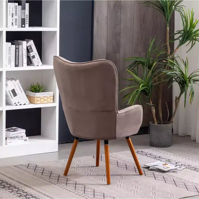 TUYOHW Fauteuil d'appoint en velours soyeux, chaise longue avec dossier capitonné, pieds en bois massif, fauteuil crapaud rembourré en mousse pour salon, salle à manger