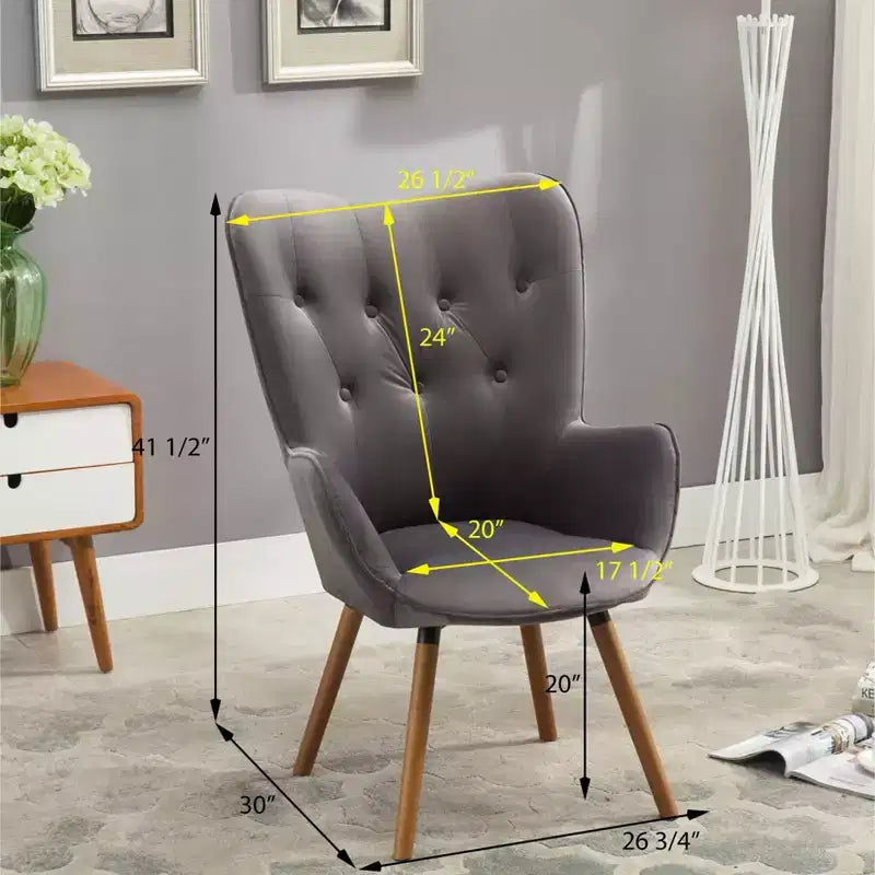 TUYOHW Fauteuil d'appoint en velours soyeux, chaise longue avec dossier capitonné, pieds en bois massif, fauteuil crapaud rembourré en mousse pour salon, salle à manger