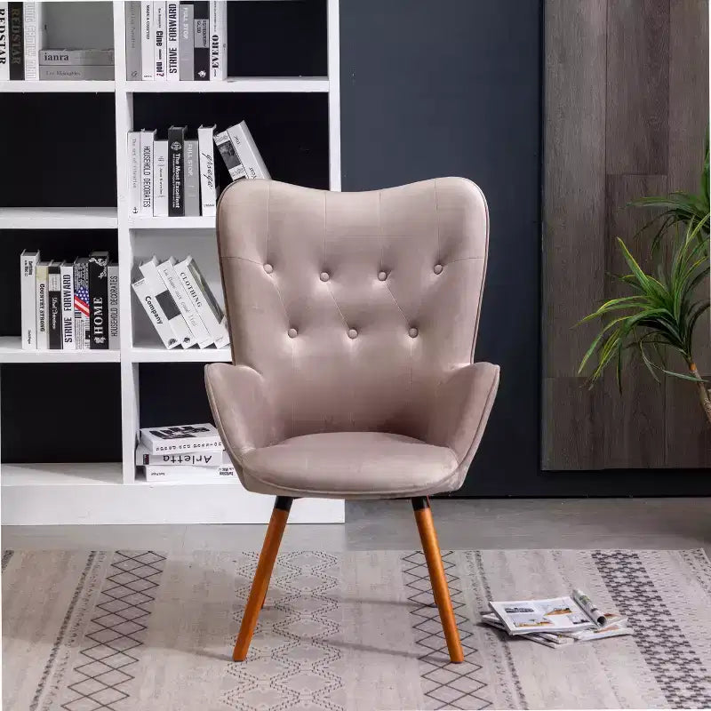 TUYOHW Fauteuil d'appoint en velours soyeux, chaise longue avec dossier capitonné, pieds en bois massif, fauteuil crapaud rembourré en mousse pour salon, salle à manger