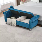 TUYOHW 62.2 Banc de rangement capitonné en velours avec boutons en cristal et accoudoirs, banc de bout de lit avec 1 oreiller, poufs de rangement pour salon, chambre à coucher