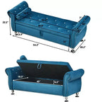 TUYOHW 62.2 Banc de rangement capitonné en velours avec boutons en cristal et accoudoirs, banc de bout de lit avec 1 oreiller, poufs de rangement pour salon, chambre à coucher