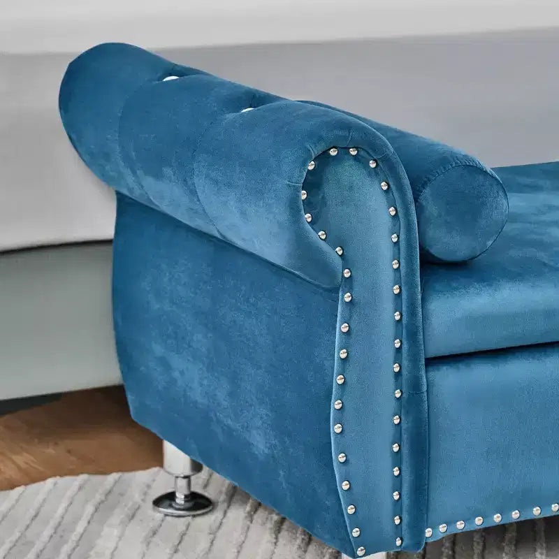 TUYOHW 62.2 Banc de rangement capitonné en velours avec boutons en cristal et accoudoirs, banc de bout de lit avec 1 oreiller, poufs de rangement pour salon, chambre à coucher