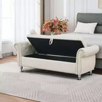 TUYOHW 62.2 Banc de rangement capitonné en velours avec boutons en cristal et accoudoirs, banc de bout de lit avec 1 oreiller, poufs de rangement pour salon, chambre à coucher