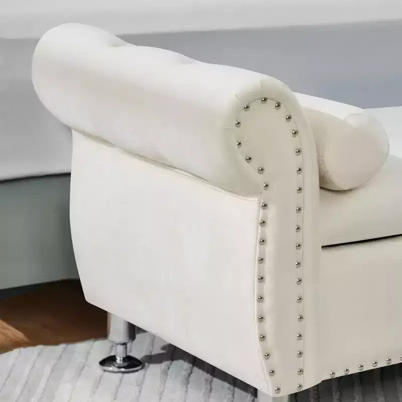 TUYOHW 62.2 Banc de rangement capitonné en velours avec boutons en cristal et accoudoirs, banc de bout de lit avec 1 oreiller, poufs de rangement pour salon, chambre à coucher