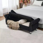 TUYOHW 62.2 Banc de rangement capitonné en velours avec boutons en cristal et accoudoirs, banc de bout de lit avec 1 oreiller, poufs de rangement pour salon, chambre à coucher