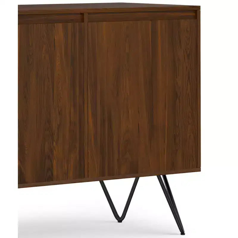 Meuble buffet Moreno rectangulaire de 60 x 18 pouces avec 3 portes, style industriel contemporain, en placage de noyer