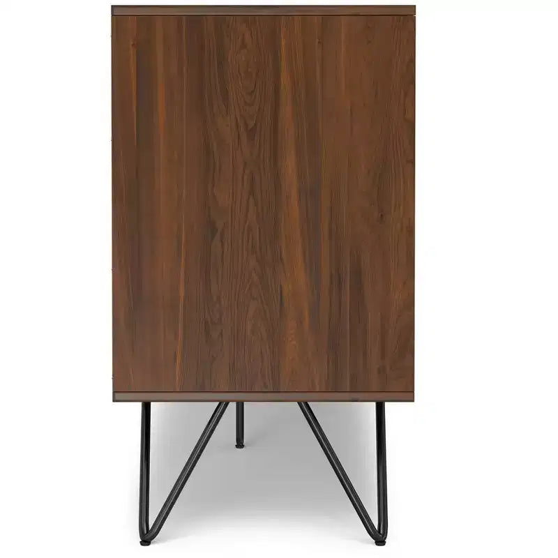 Meuble buffet Moreno rectangulaire de 60 x 18 pouces avec 3 portes, style industriel contemporain, en placage de noyer