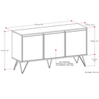 Meuble buffet Moreno rectangulaire de 60 x 18 pouces avec 3 portes, style industriel contemporain, en placage de noyer