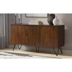 Meuble buffet Moreno rectangulaire de 60 x 18 pouces avec 3 portes, style industriel contemporain, en placage de noyer