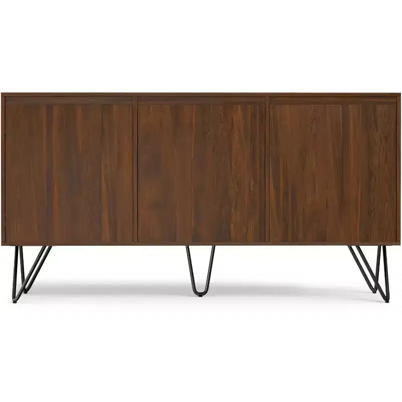 Meuble buffet Moreno rectangulaire de 60 x 18 pouces avec 3 portes, style industriel contemporain, en placage de noyer