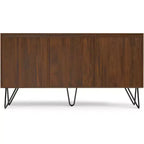 Meuble buffet Moreno rectangulaire de 60 x 18 pouces avec 3 portes, style industriel contemporain, en placage de noyer