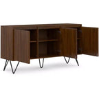 Meuble buffet Moreno rectangulaire de 60 x 18 pouces avec 3 portes, style industriel contemporain, en placage de noyer
