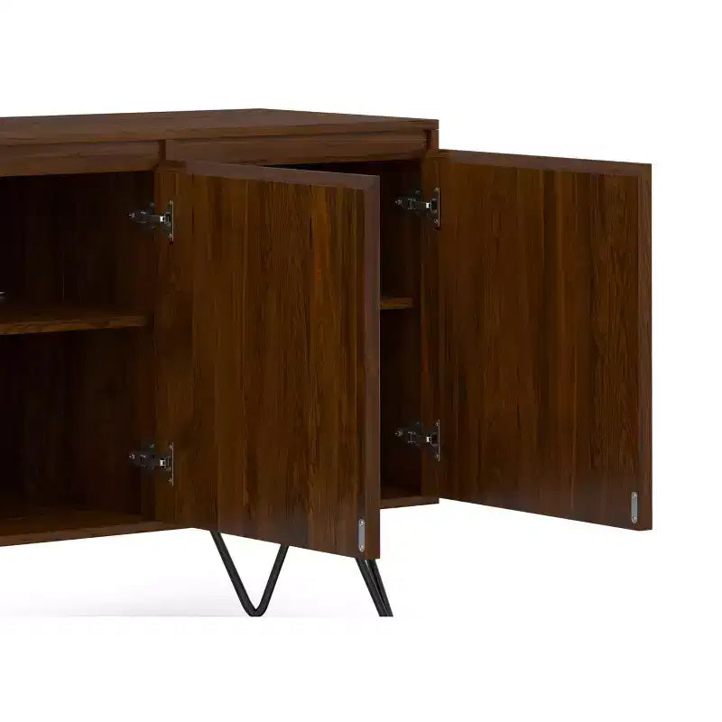 Meuble buffet Moreno rectangulaire de 60 x 18 pouces avec 3 portes, style industriel contemporain, en placage de noyer