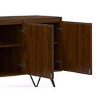 Meuble buffet Moreno rectangulaire de 60 x 18 pouces avec 3 portes, style industriel contemporain, en placage de noyer