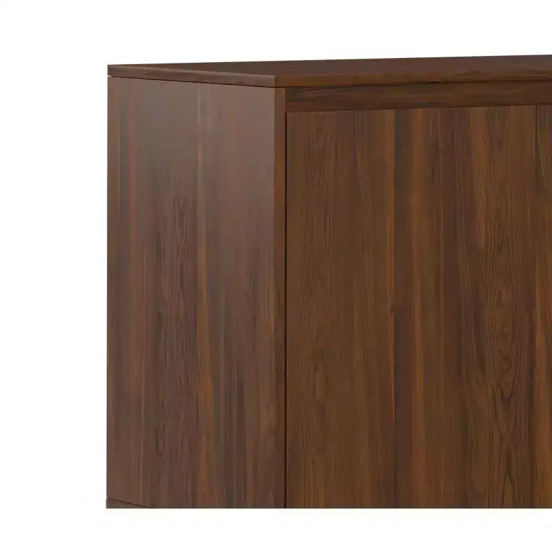 Meuble buffet Moreno rectangulaire de 60 x 18 pouces avec 3 portes, style industriel contemporain, en placage de noyer