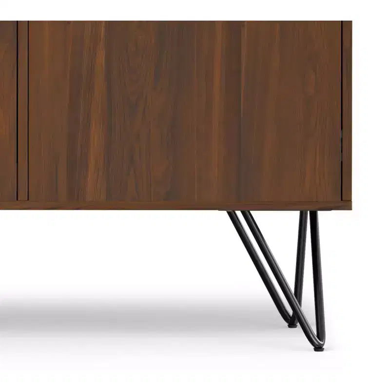 Meuble buffet Moreno rectangulaire de 60 x 18 pouces avec 3 portes, style industriel contemporain, en placage de noyer