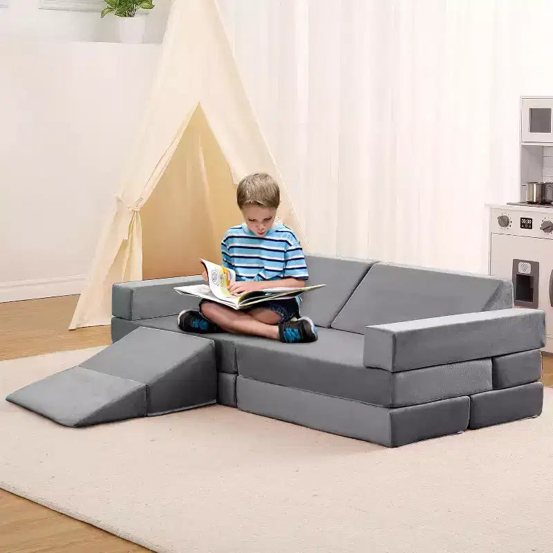 Canapé d'escalade d'intérieur, canapé de jeu modulaire 12 pièces avec piscine à balles carrée et pente d'escalade, ensemble de coussins de jeu
