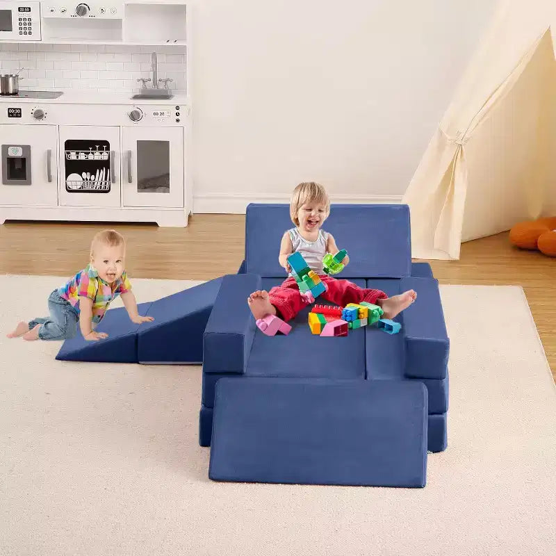 Canapé d'escalade d'intérieur, canapé de jeu modulaire 12 pièces avec piscine à balles carrée et pente d'escalade, ensemble de coussins de jeu
