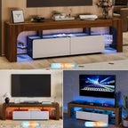 Meuble TV Acekool, console multimédia avec tiroir et étagères en verre, pour téléviseurs jusqu'à 70 pouces, salon