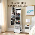 Acekool Armoire à Bijoux Pivotante à 360°, avec Miroir, Éclairage et Rangement, Organiseur Blanc Mat pour Chambre