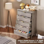 Commode Acekool cannelée à 5 tiroirs, commode moderne pour chambre à coucher ou couloir