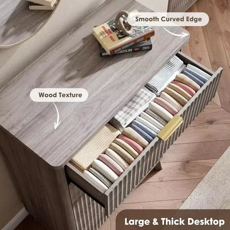 Commode Acekool cannelée à 5 tiroirs, commode moderne pour chambre à coucher ou couloir