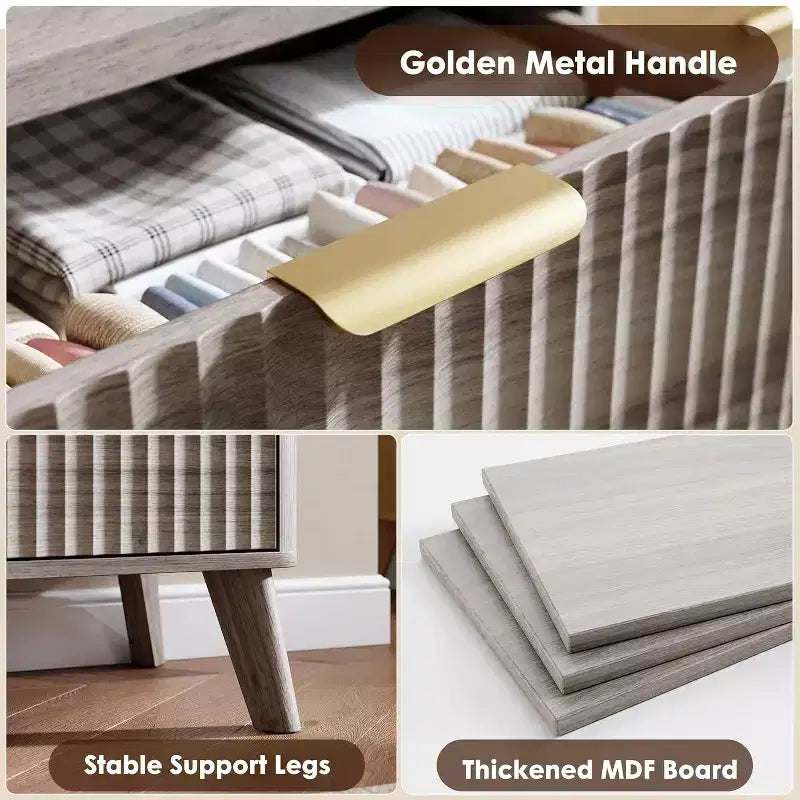 Commode Acekool cannelée à 5 tiroirs, commode moderne pour chambre à coucher ou couloir