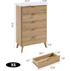 Commode Acekool cannelée à 5 tiroirs, commode moderne pour chambre à coucher ou couloir