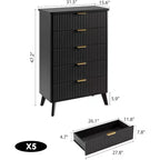 Commode Acekool cannelée à 5 tiroirs, commode moderne pour chambre à coucher ou couloir