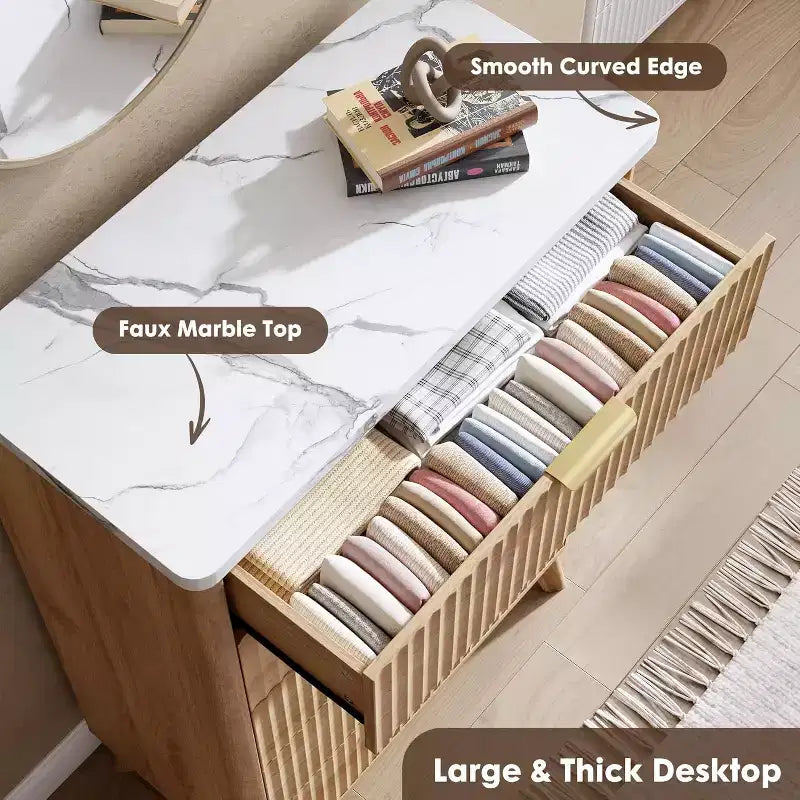 Commode Acekool cannelée à 5 tiroirs, commode moderne pour chambre à coucher ou couloir