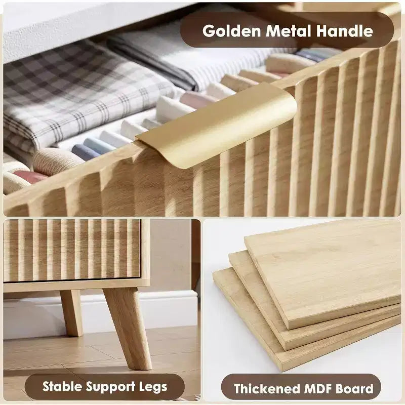 Commode Acekool cannelée à 5 tiroirs, commode moderne pour chambre à coucher ou couloir