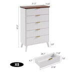 Commode Acekool cannelée à 5 tiroirs, commode moderne pour chambre à coucher ou couloir