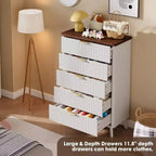 Commode Acekool cannelée à 5 tiroirs, commode moderne pour chambre à coucher ou couloir