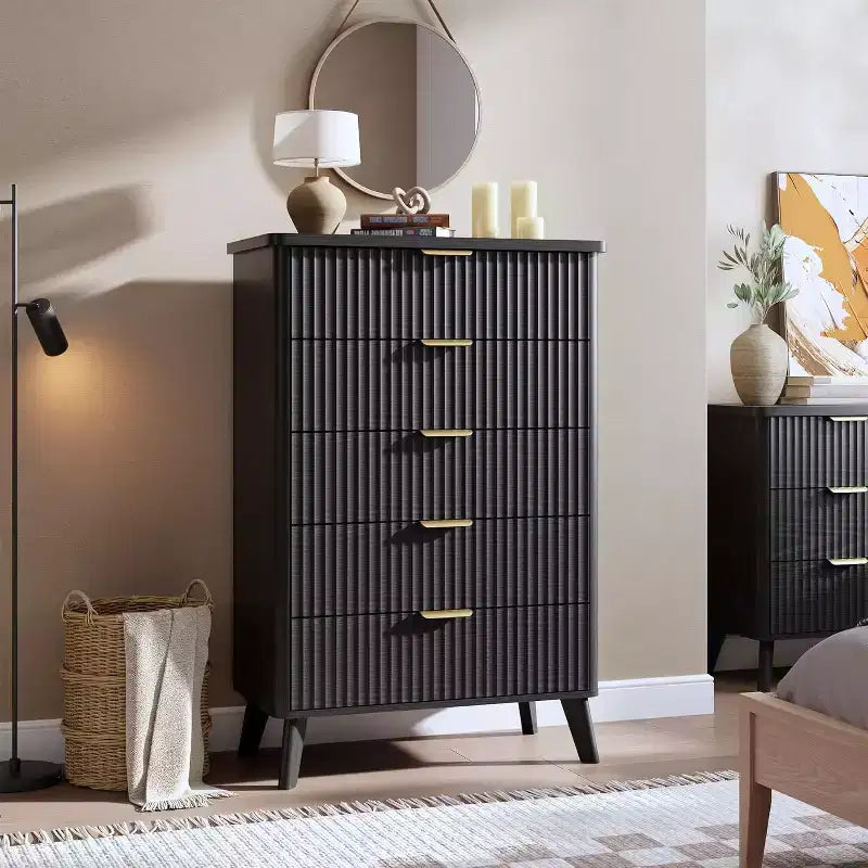 Commode Acekool cannelée à 5 tiroirs, commode moderne pour chambre à coucher ou couloir
