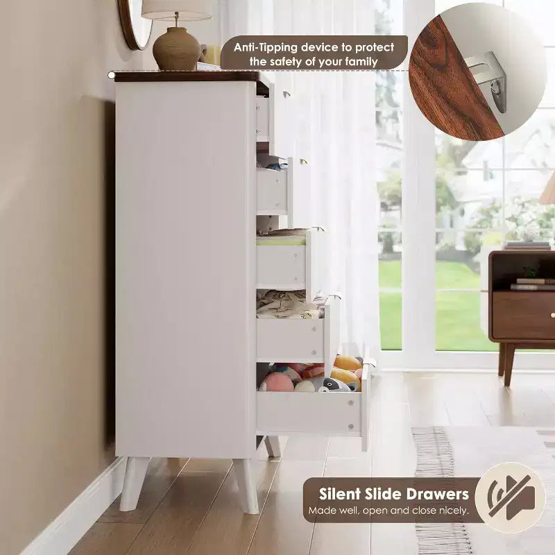 Commode Acekool cannelée à 5 tiroirs, commode moderne pour chambre à coucher ou couloir
