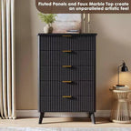 Commode Acekool cannelée à 5 tiroirs, commode moderne pour chambre à coucher ou couloir