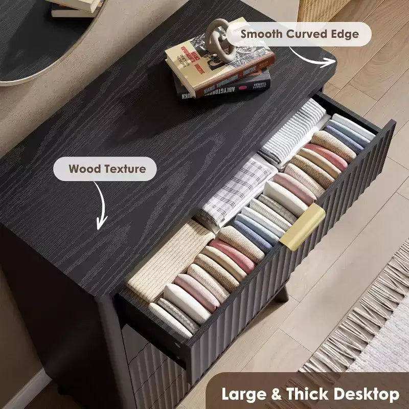 Commode Acekool cannelée à 5 tiroirs, commode moderne pour chambre à coucher ou couloir