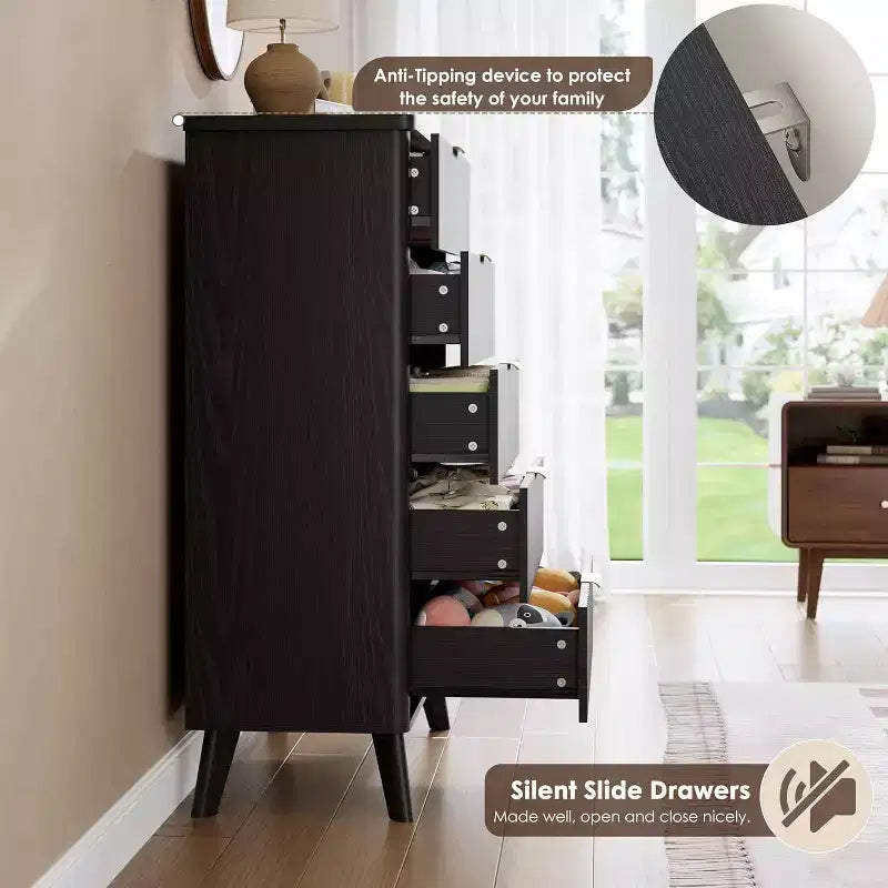 Commode Acekool cannelée à 5 tiroirs, commode moderne pour chambre à coucher ou couloir