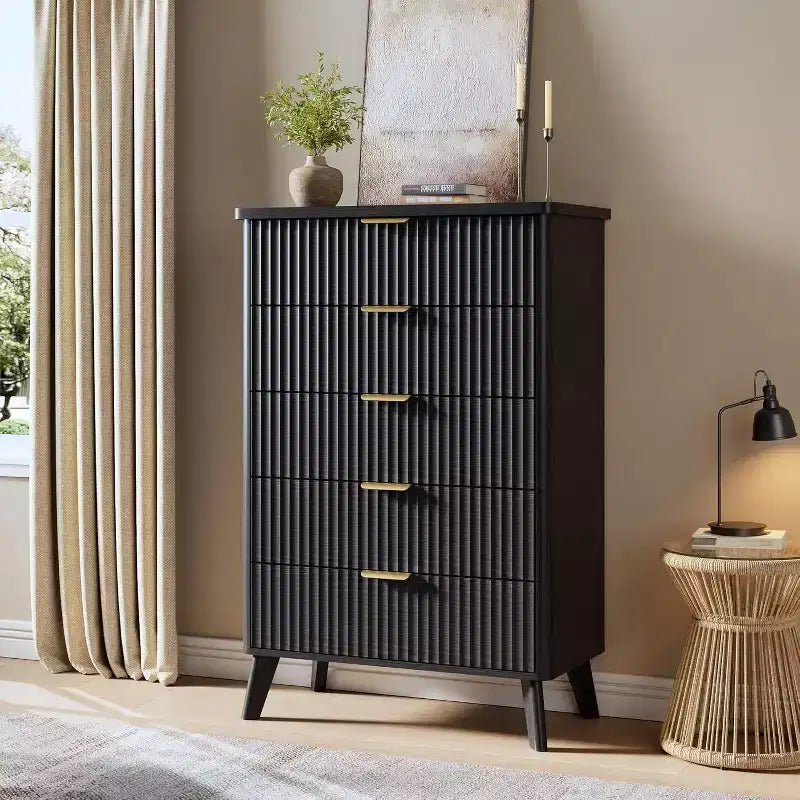 Acekool Fluted 5-Drawer Dresser, Modern Chest for Bedroom or Hallway