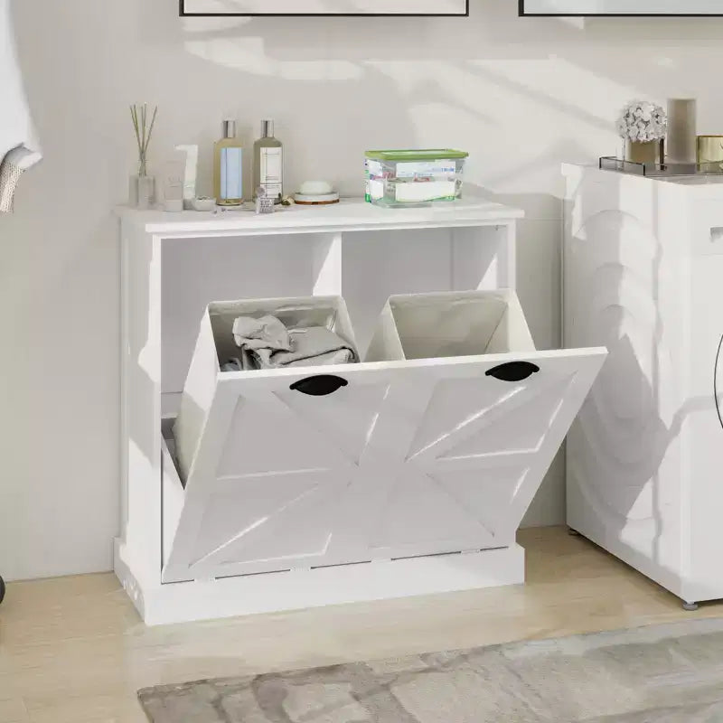 sumyeg Meuble à Linge Inclinable avec Deux Compartiments de Tri et Étagère Supérieure de Rangement