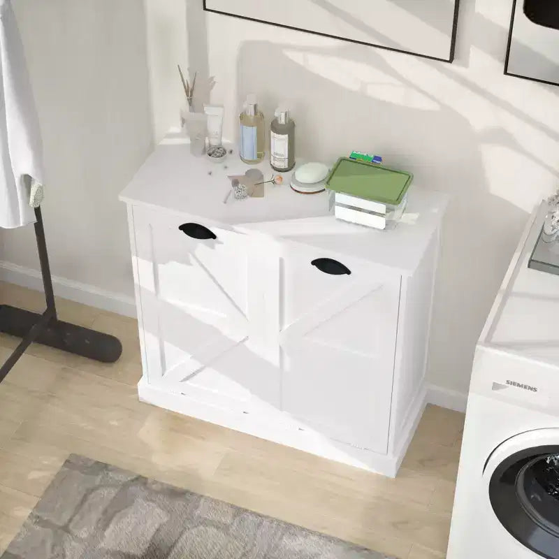sumyeg Meuble à Linge Inclinable avec Deux Compartiments de Tri et Étagère Supérieure de Rangement