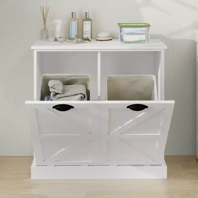 sumyeg Meuble à Linge Inclinable avec Deux Compartiments de Tri et Étagère Supérieure de Rangement