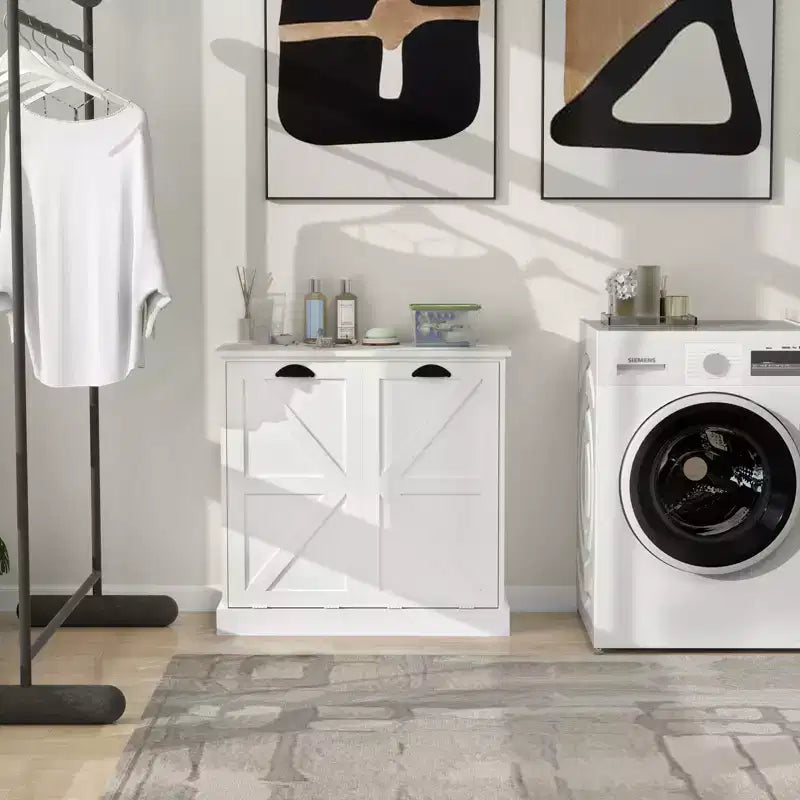 sumyeg Meuble à Linge Inclinable avec Deux Compartiments de Tri et Étagère Supérieure de Rangement