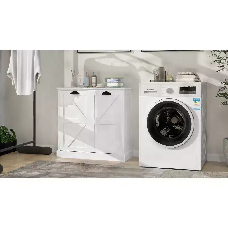 sumyeg Meuble à Linge Inclinable avec Deux Compartiments de Tri et Étagère Supérieure de Rangement