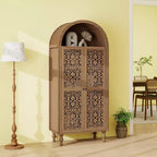 70 Armoire de cuisine bohème à arches, grand placard de rangement sculpté en bois composite avec portes creuses et étagères - Panipeachy