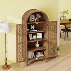 70 Armoire de cuisine bohème à arches, grand placard de rangement sculpté en bois composite avec portes creuses et étagères - Panipeachy