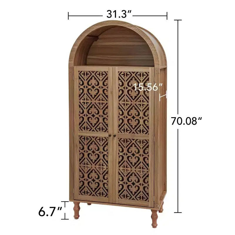 70 Armoire de cuisine bohème à arches, grand placard de rangement sculpté en bois composite avec portes creuses et étagères - Panipeachy