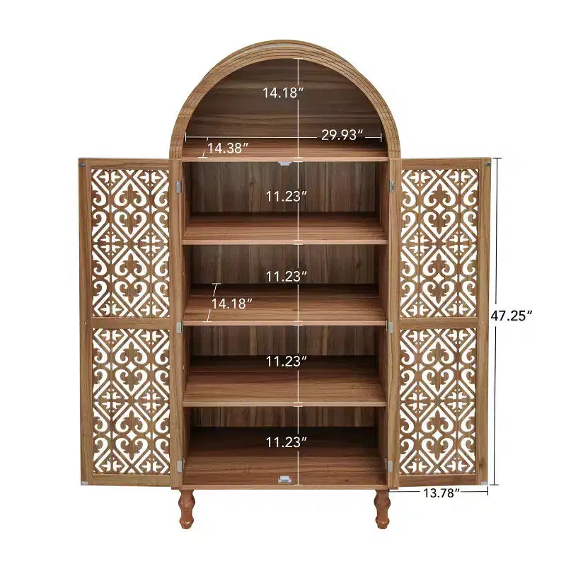 70 Armoire de cuisine bohème à arches, grand placard de rangement sculpté en bois composite avec portes creuses et étagères - Panipeachy
